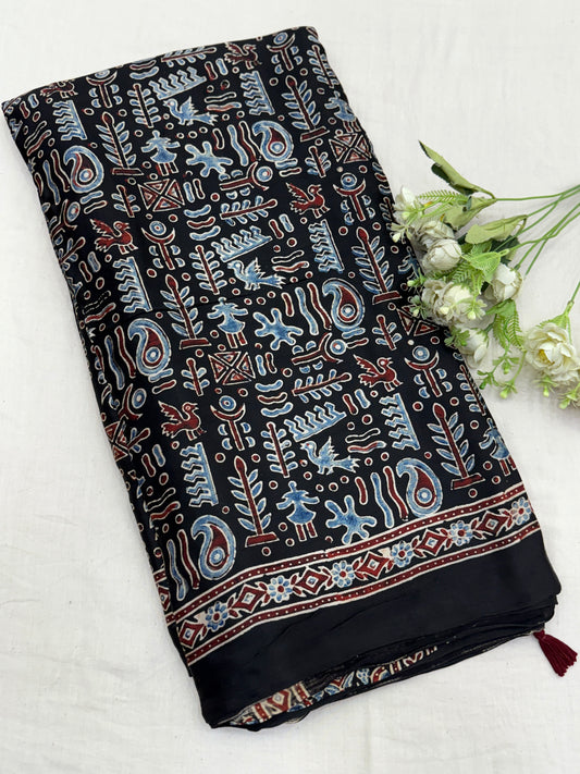 Ajrakh Lagdi Zari Pallu Saree 10