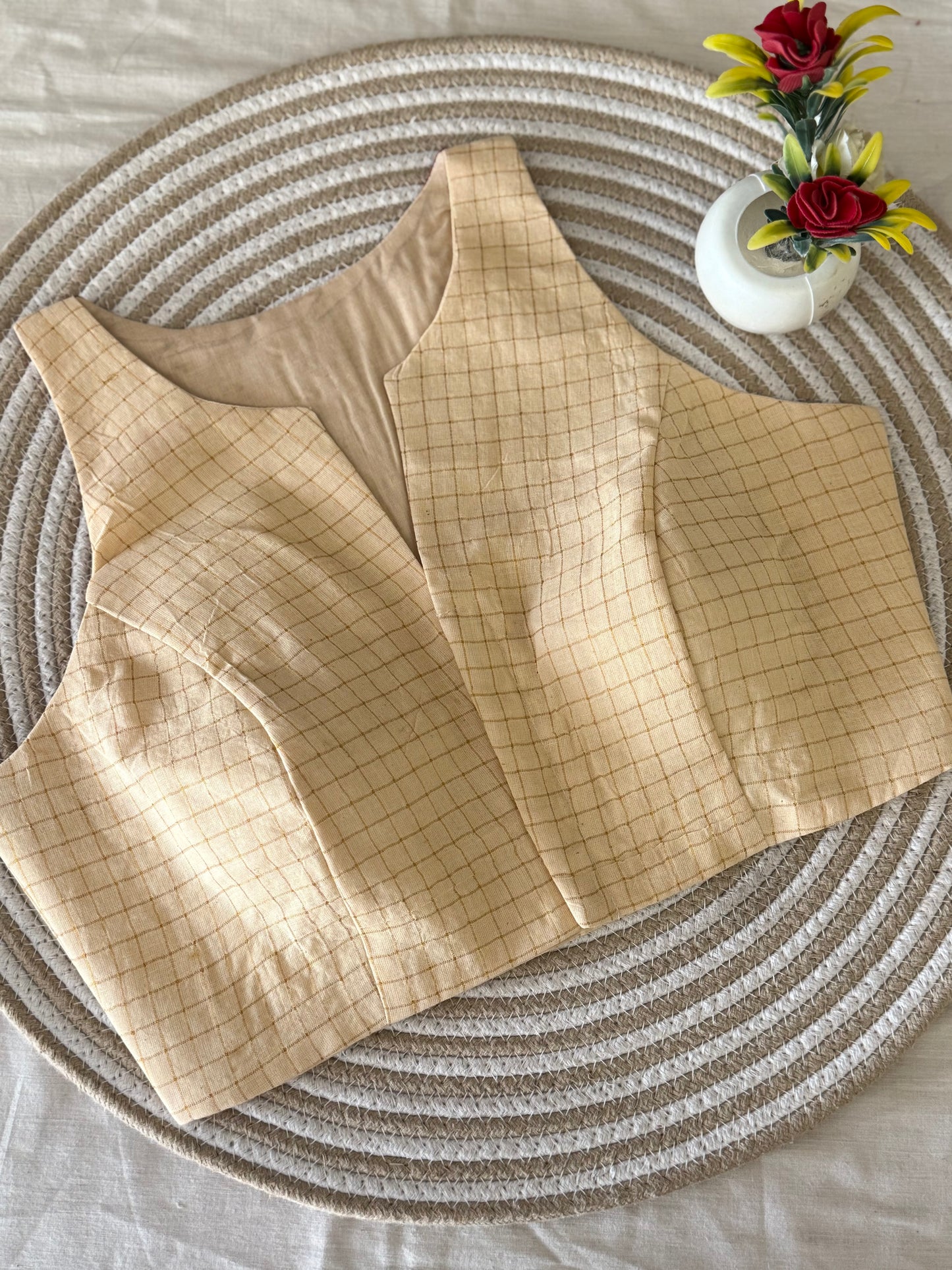 Maroon Beige Sungudi Cotton Racer Back Blouse