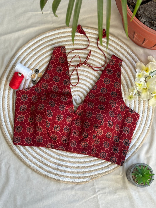 Kuyaru Red Ajrakh Modal Silk Blouse