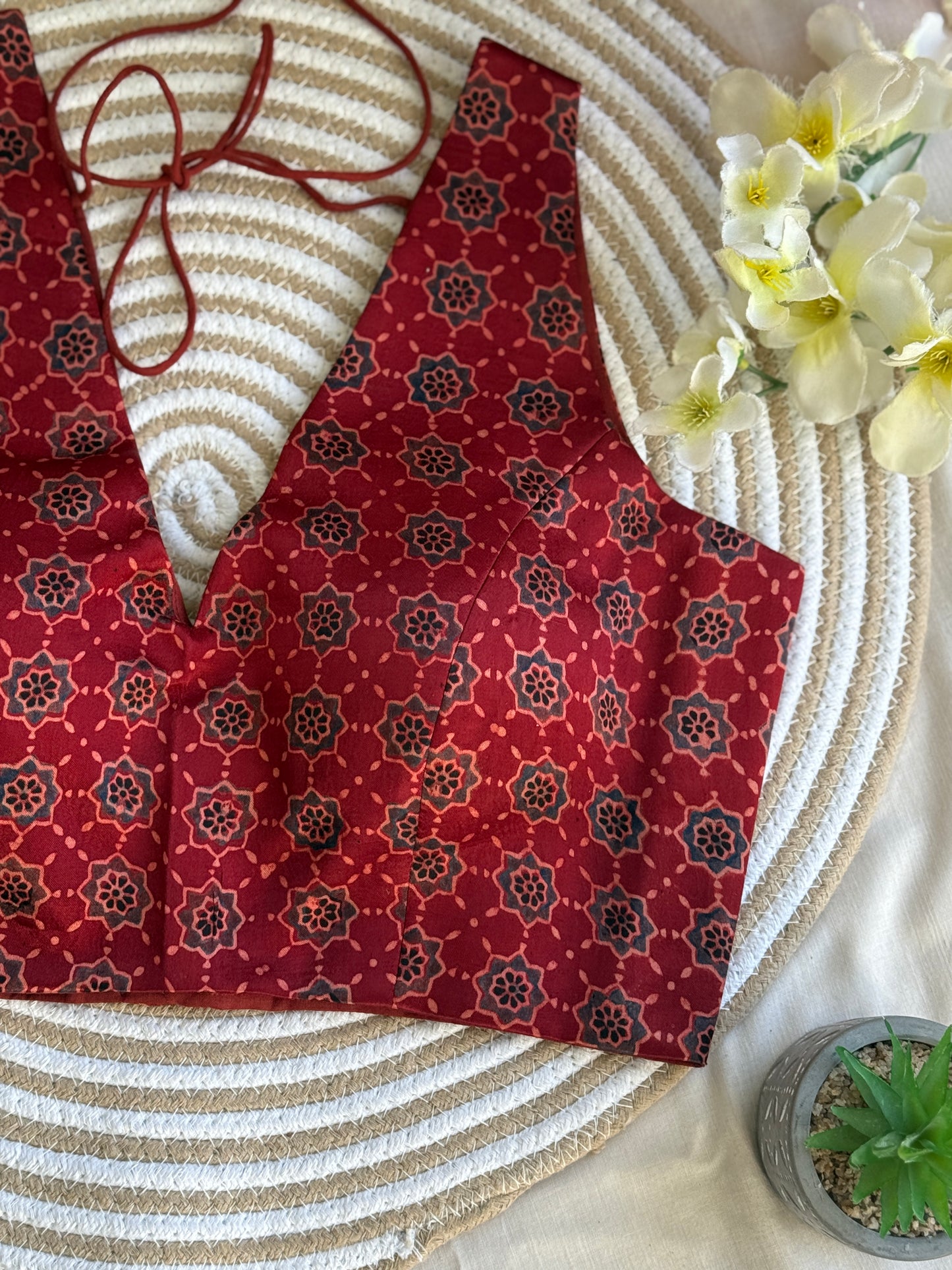 Kuyaru Red Ajrakh Modal Silk Blouse