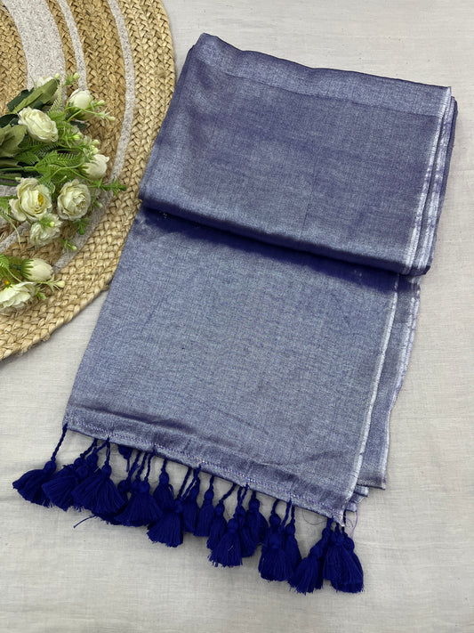 Denim Blue Tissue Mulmul Saree