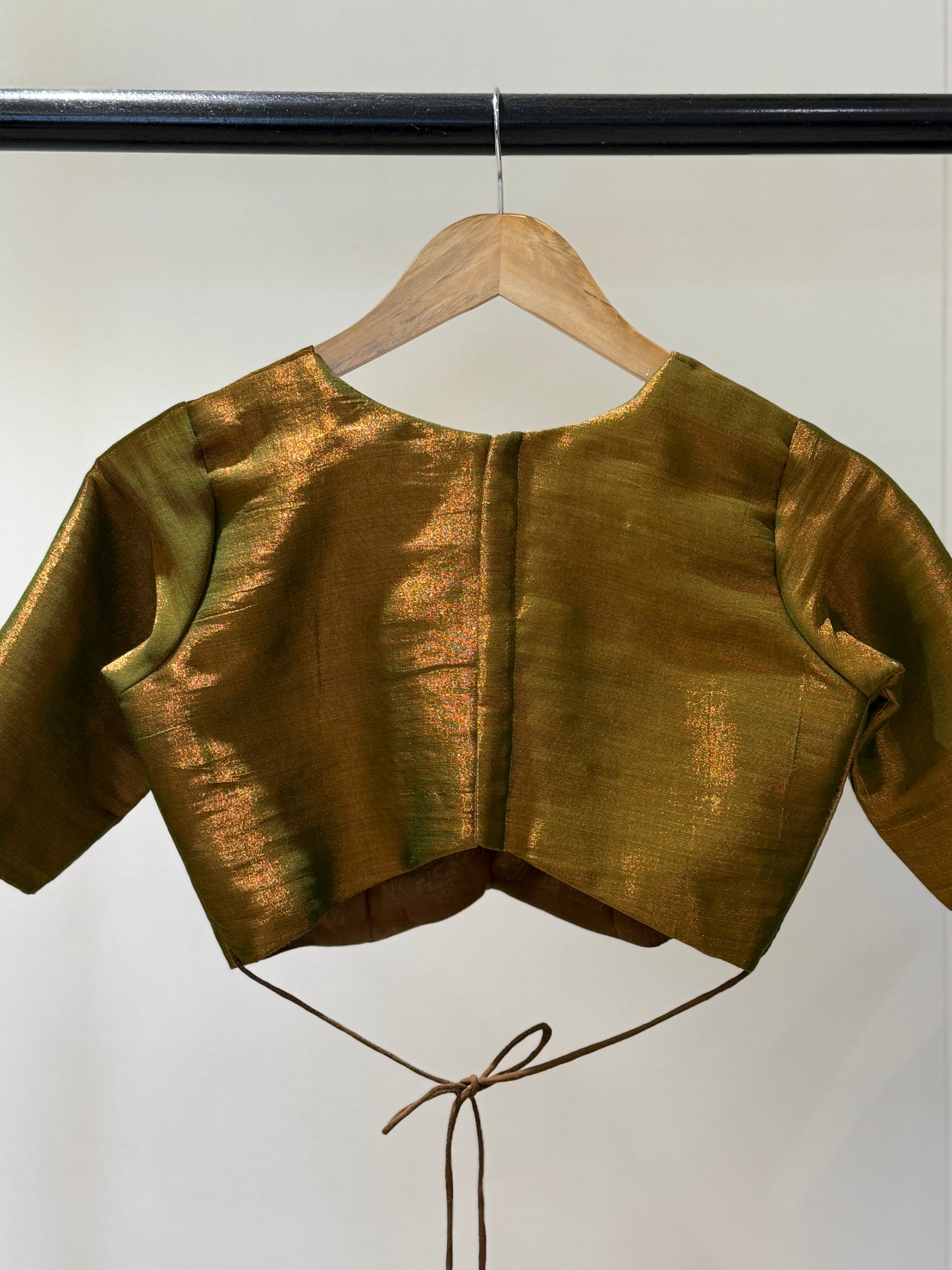 Green Gold Butterfly Tissue Mulmul Blouse