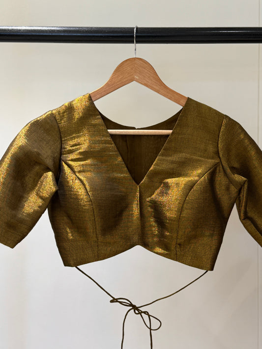Vintage Gold Butterfly Tissue Mulmul Blouse