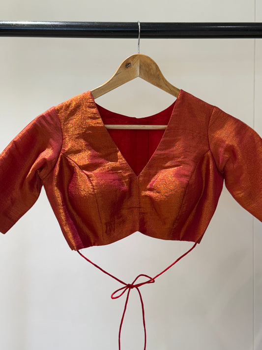 Gajri Red Butterfly Tissue Mulmul Blouse