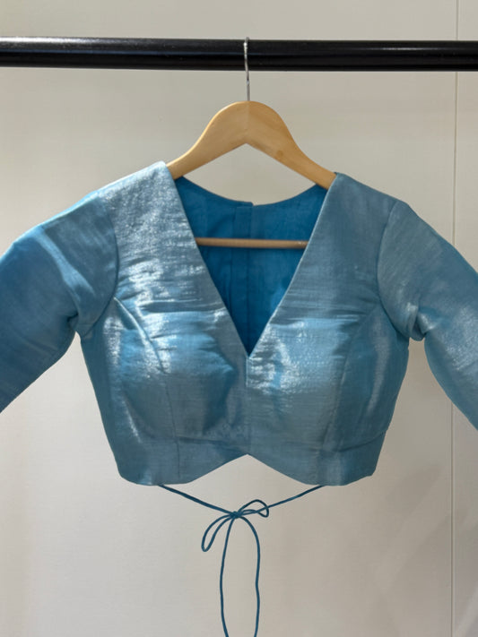 Ice Blue Butterfly Tissue Mulmul Blouse
