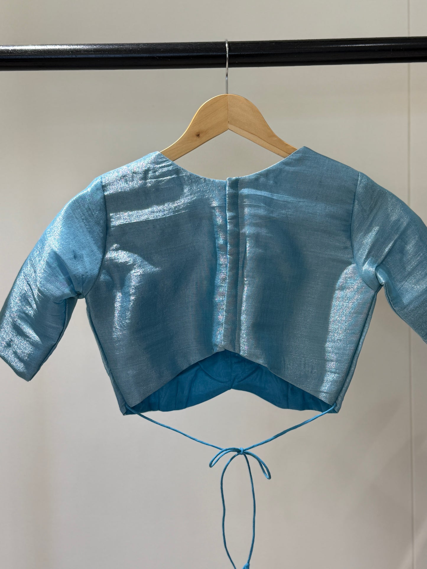 Ice Blue Butterfly Tissue Mulmul Blouse