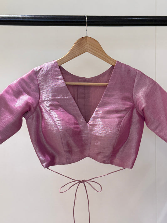 Pink Silver Butterfly Tissue Mulmul Blouse