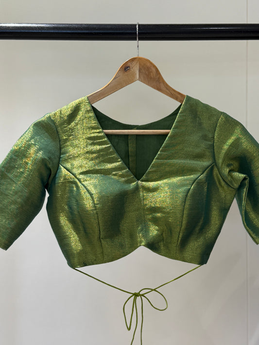 Emerald Gold Butterfly Tissue Mulmul Blouse