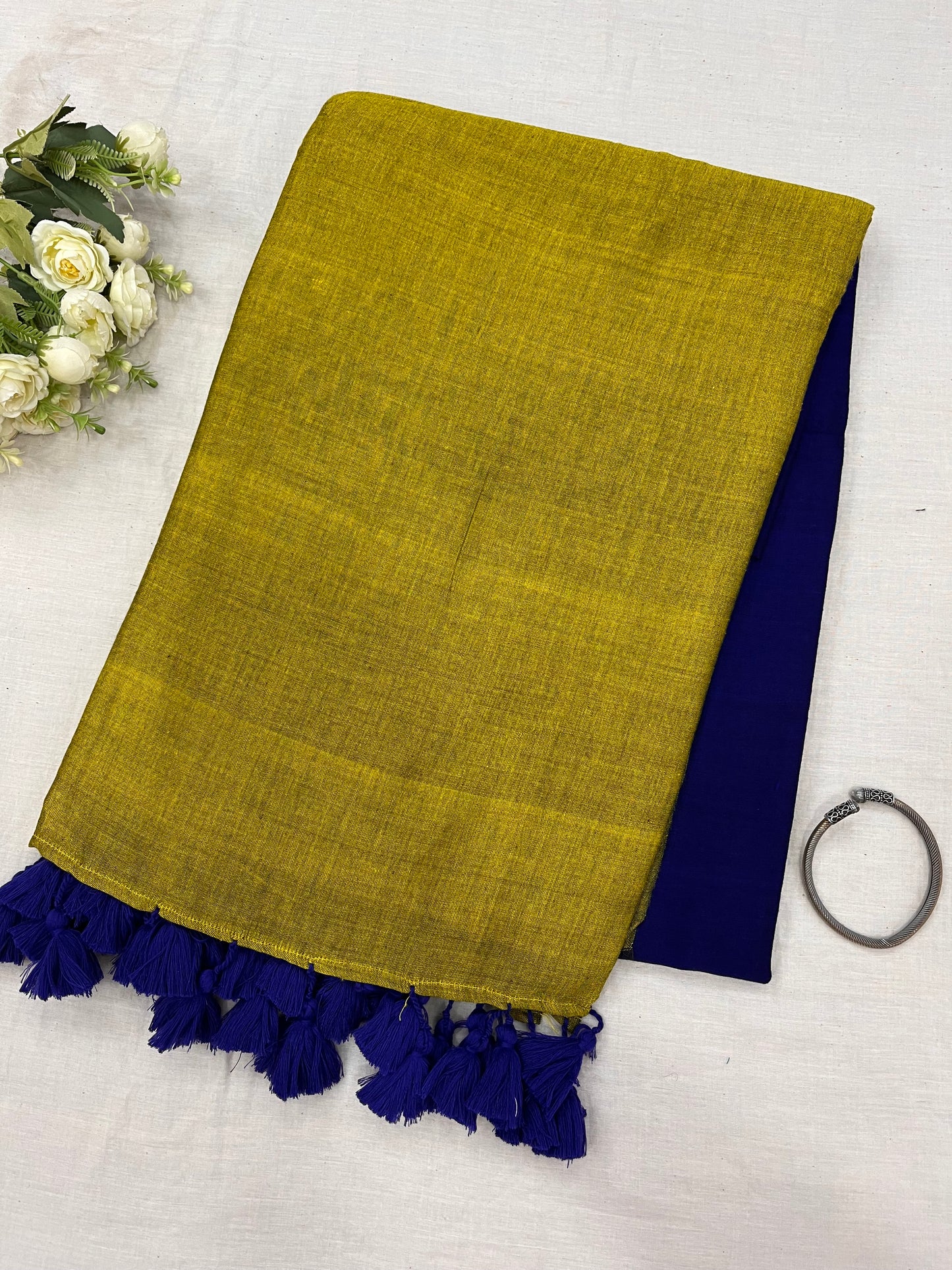 Parrot Blue Acrylic Cotton Saree