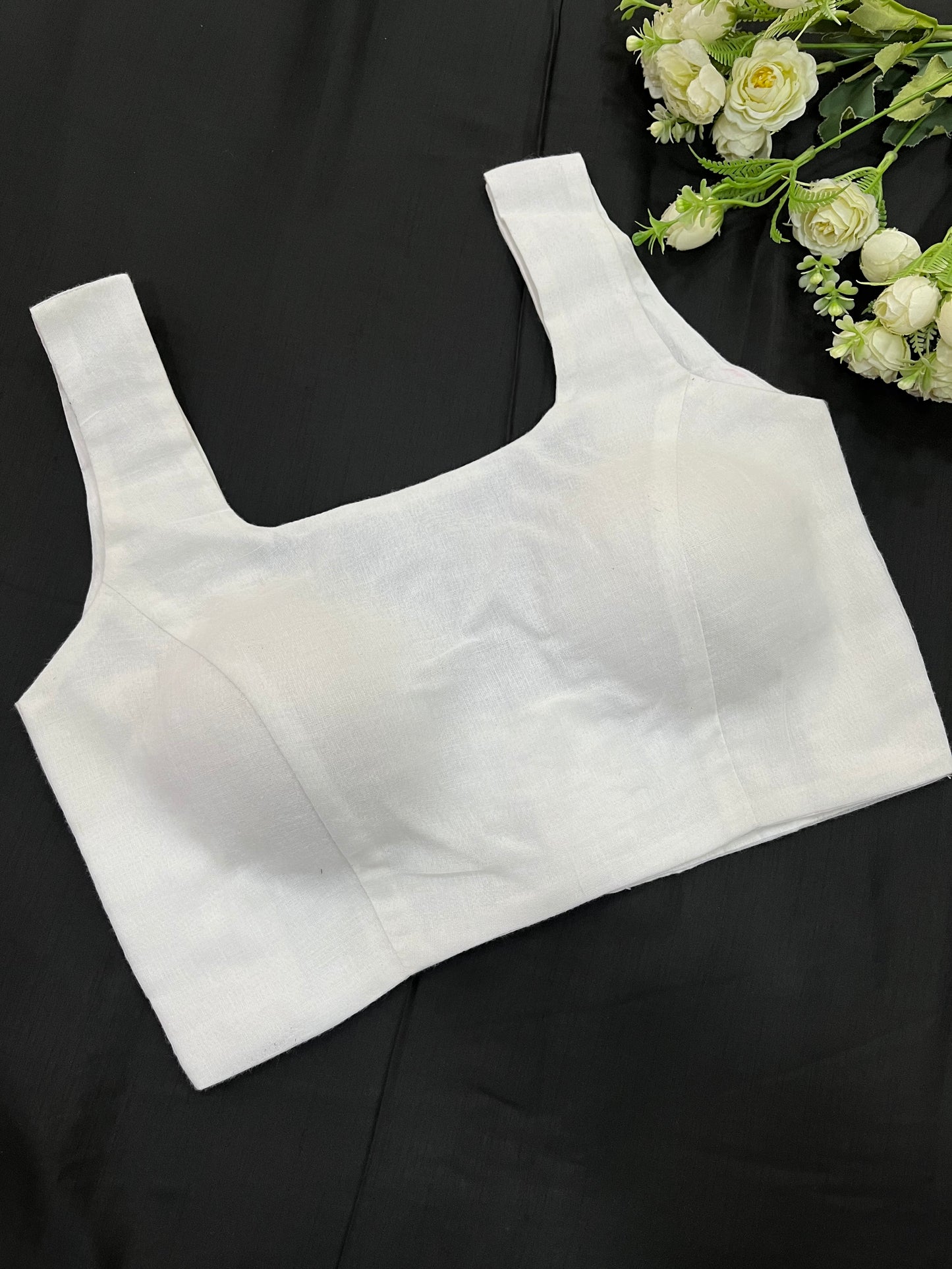 White Mulmul Cotton Basic Strap Sleeveless Blouse