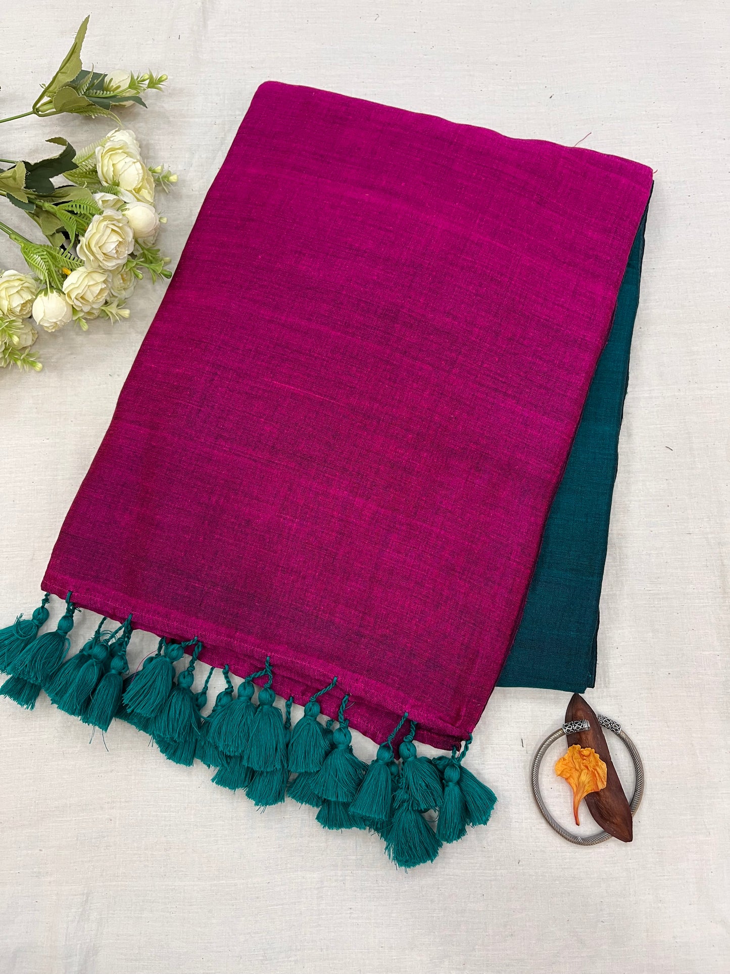 Rama Magenta Acrylic Cotton Saree