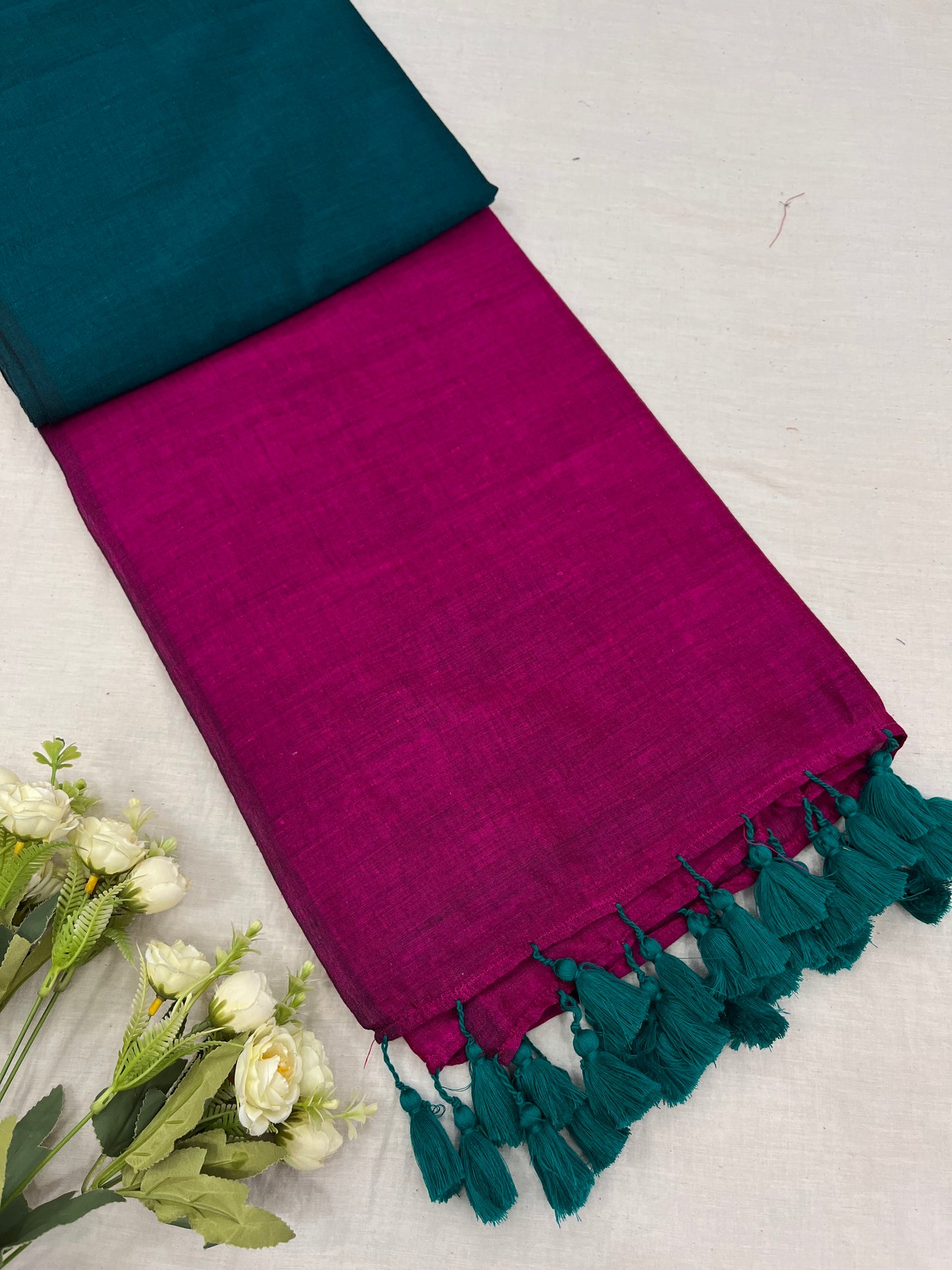 Rama Magenta Acrylic Cotton Saree