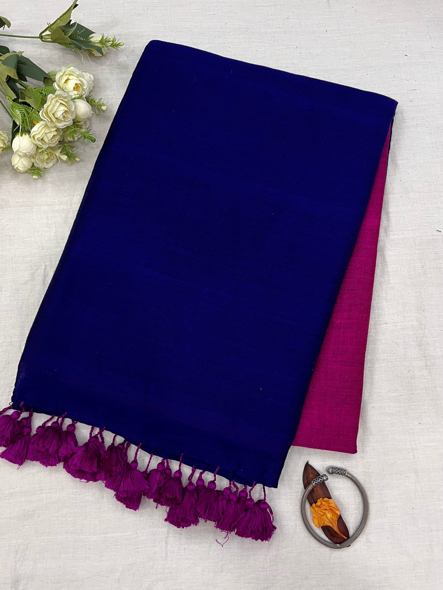 Magenta Blue Acrylic Cotton Saree