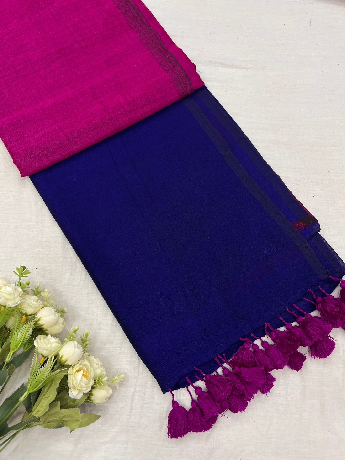 Magenta Blue Acrylic Cotton Saree