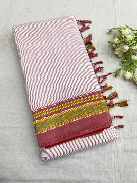 Light Pink Red Stripe Ilkal Saree