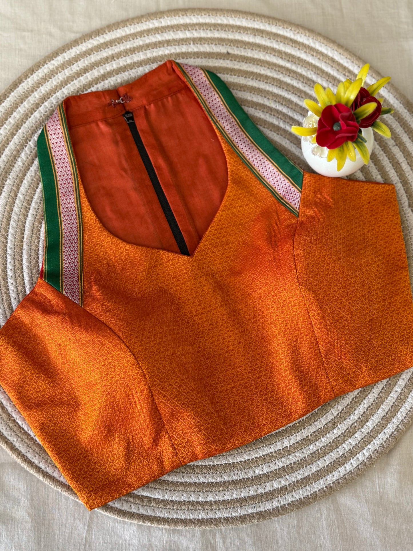Khun Halter Neck Orange Green Blouse