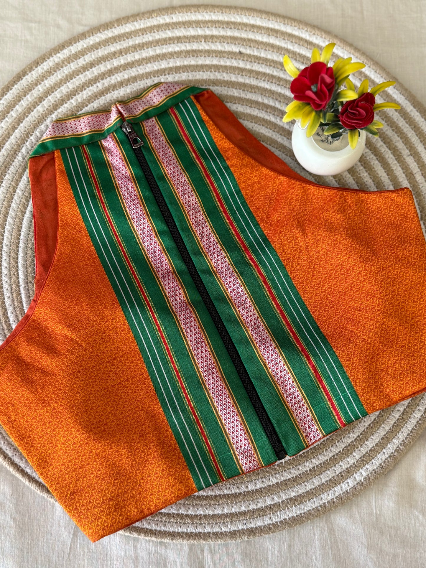Khun Halter Neck Orange Green Blouse