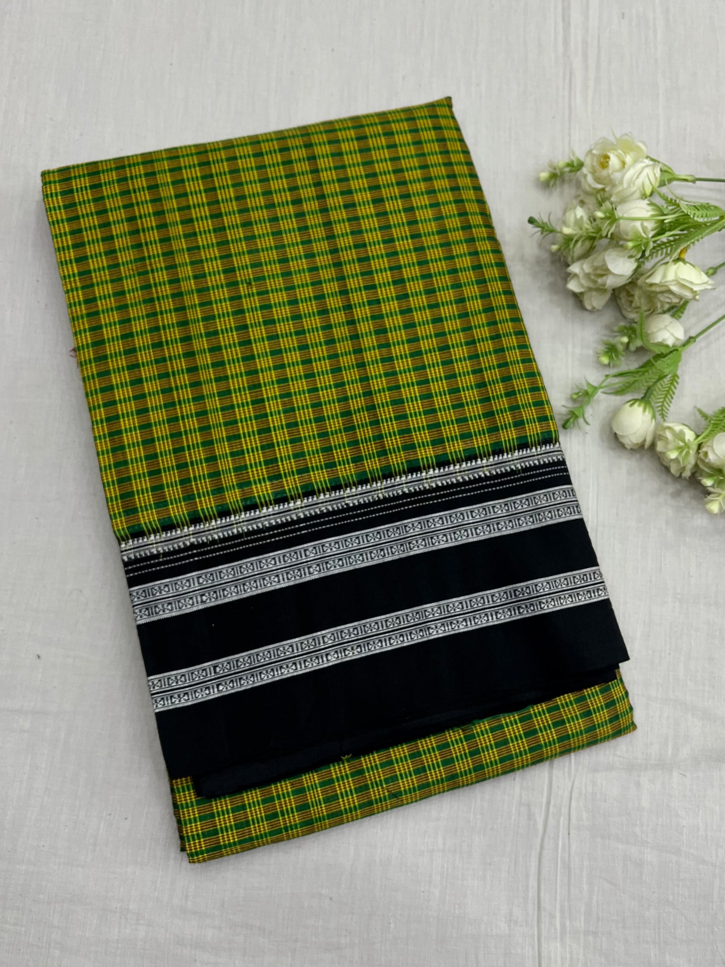 Olive Black Checks Kondi Ilkal Saree