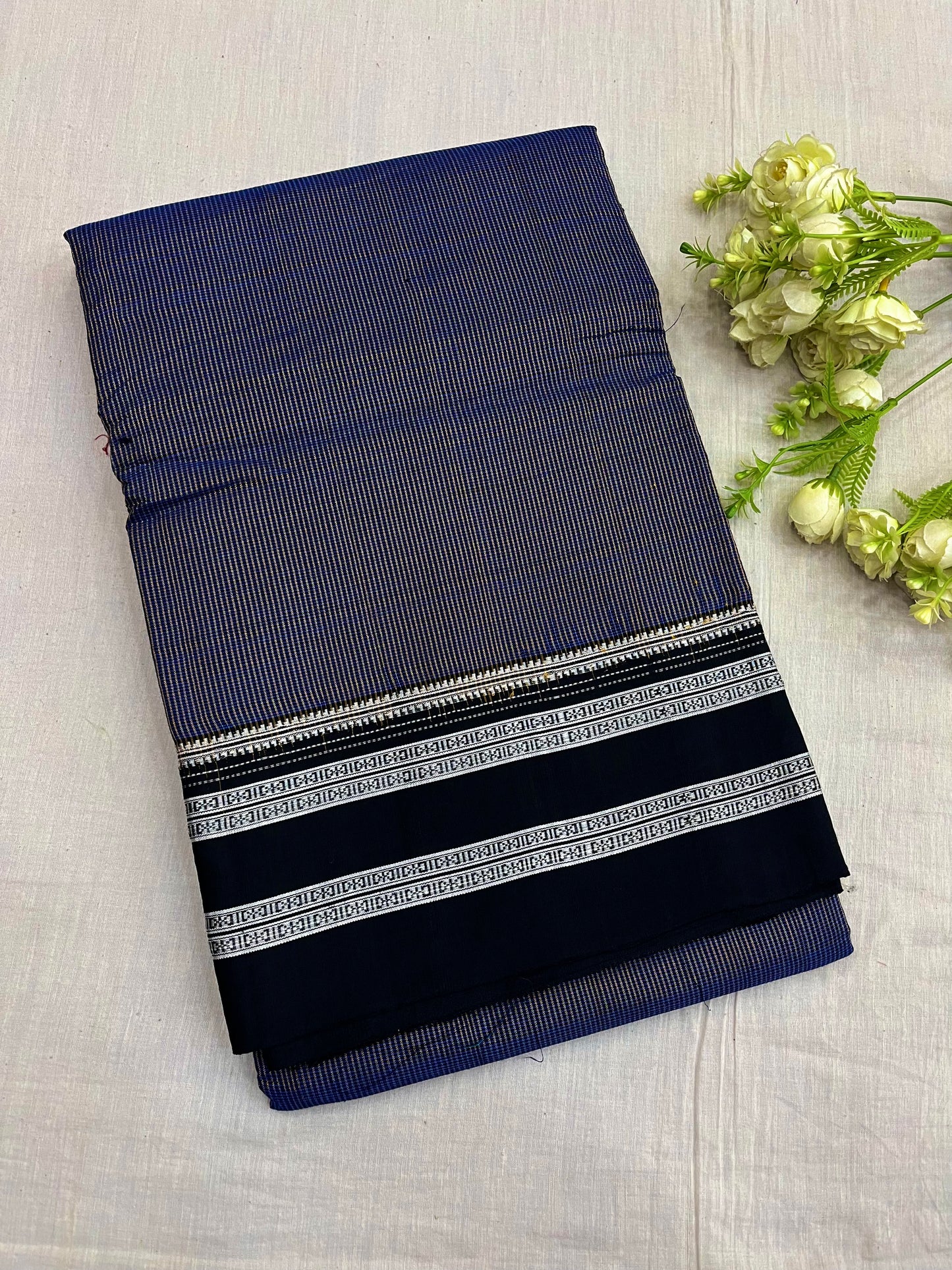 Teal Blue Black With Black Micro Checks Ilkal Saree