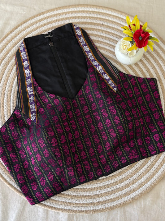 Khun Figure Halter Neck Black Magenta Blouse