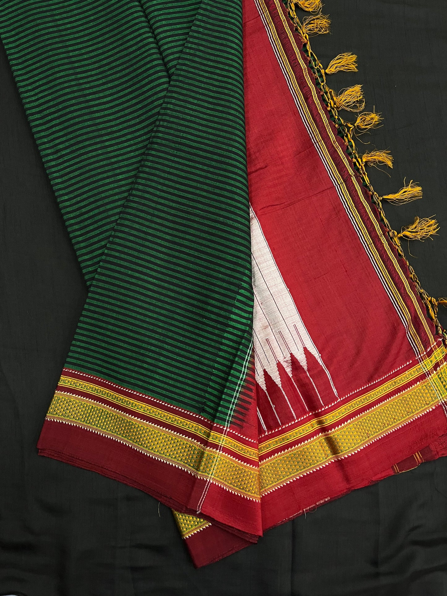 Green Maroon Black Stripes Ilkal Saree