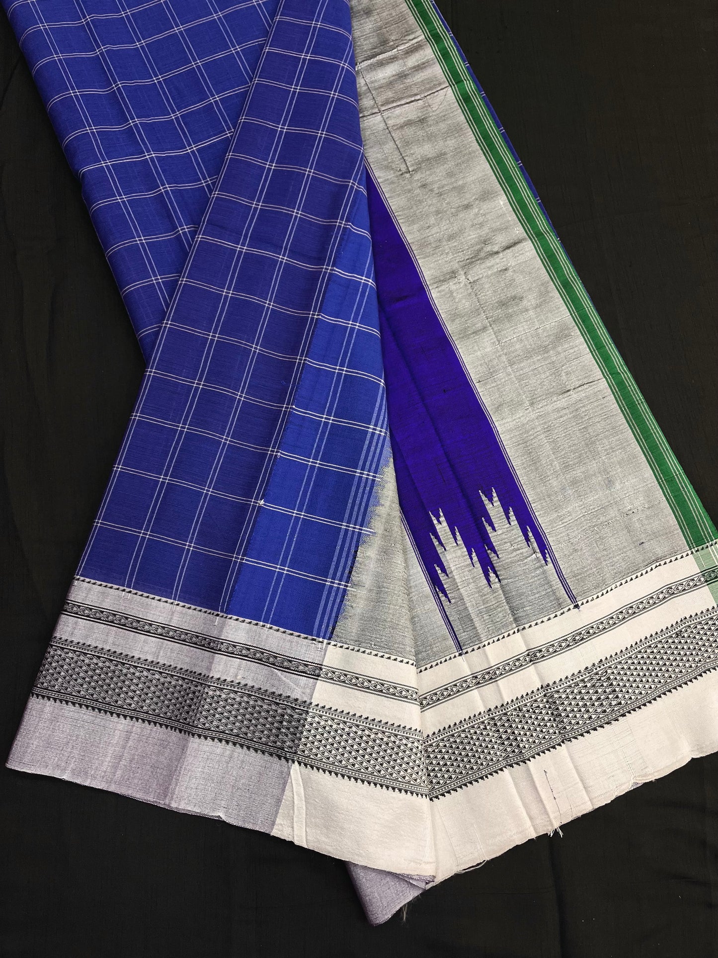 Blue Grey Checks Ilkal Saree