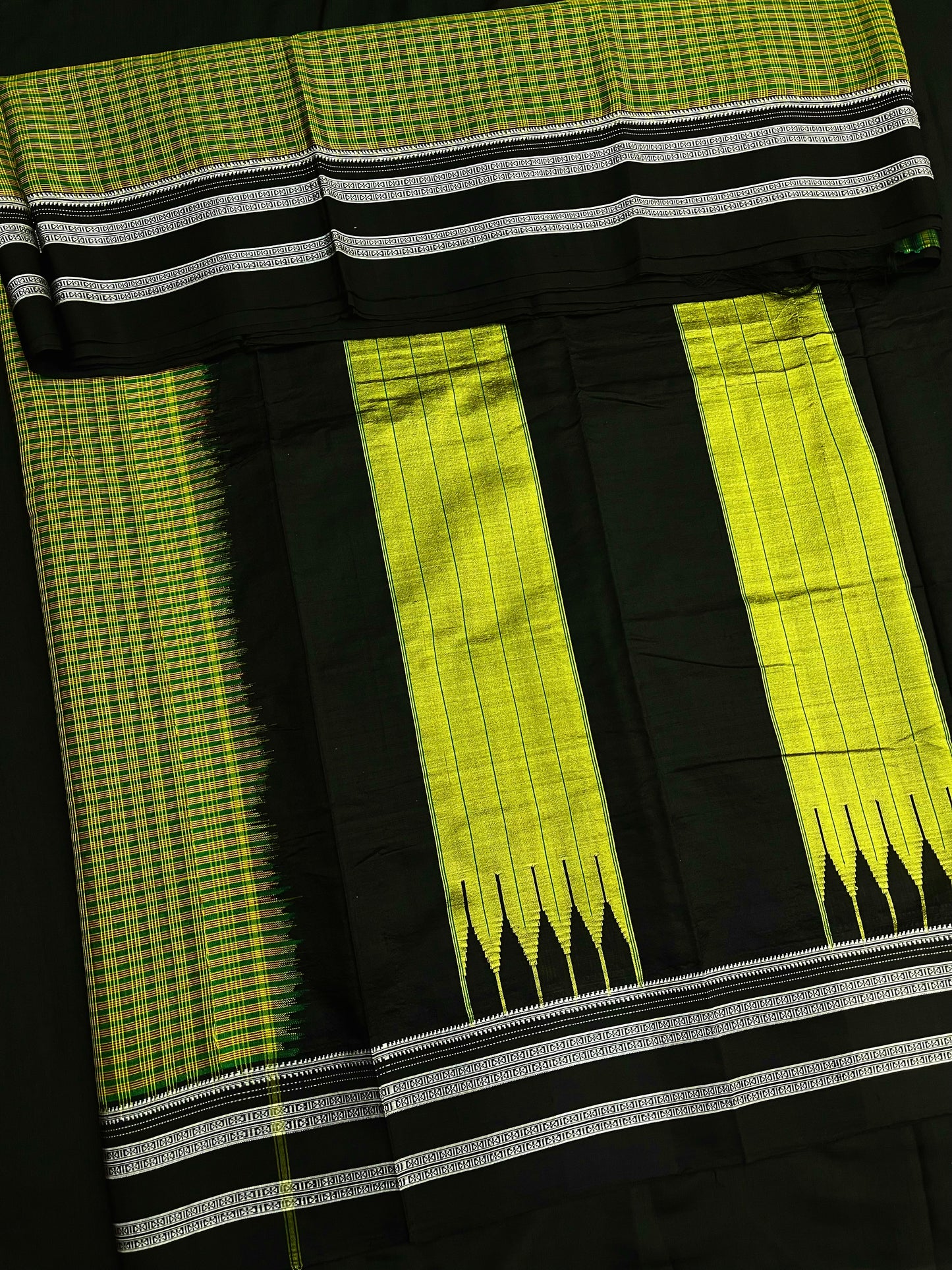 Olive Black Checks Kondi Ilkal Saree