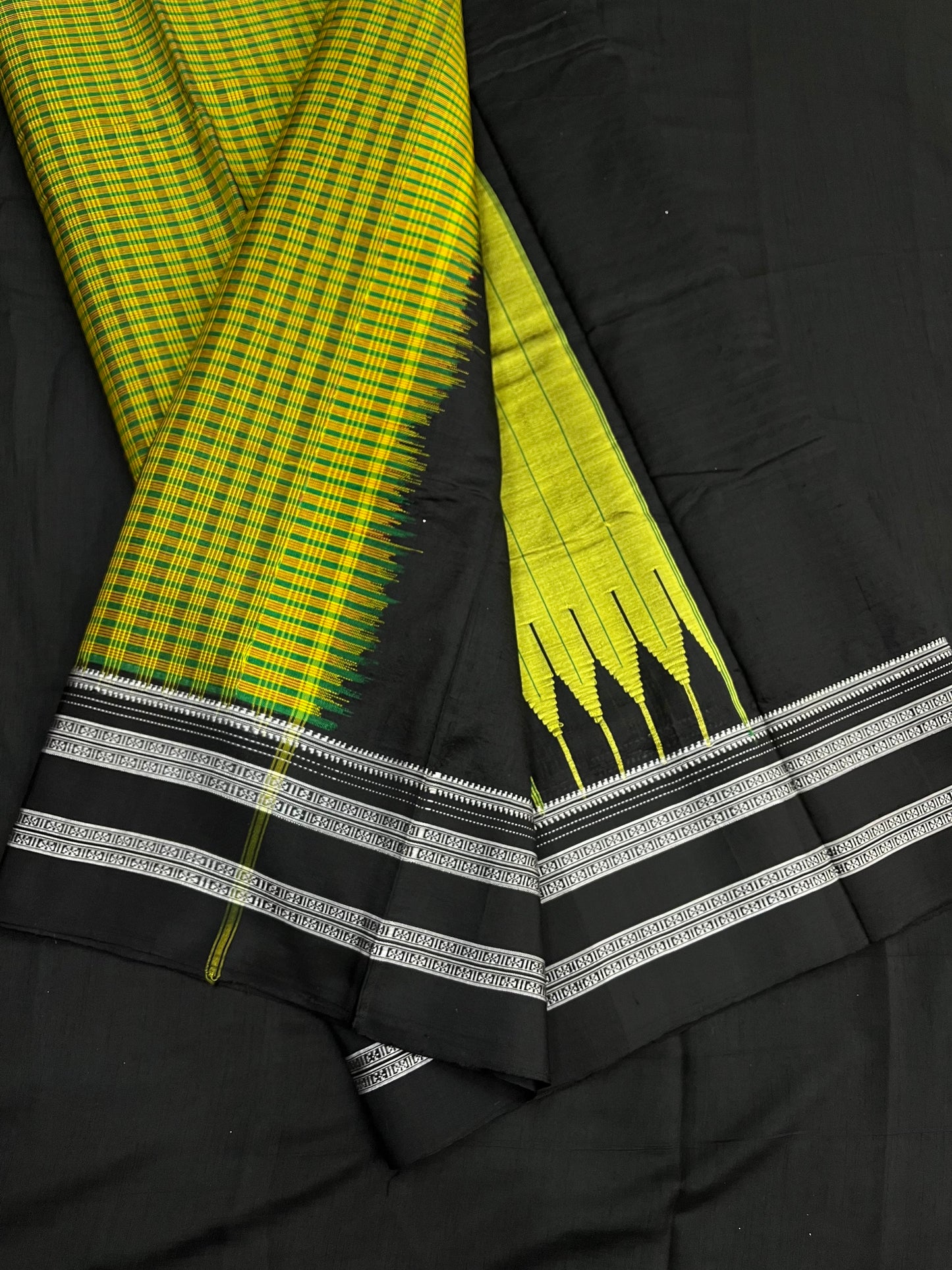 Olive Black Checks Kondi Ilkal Saree