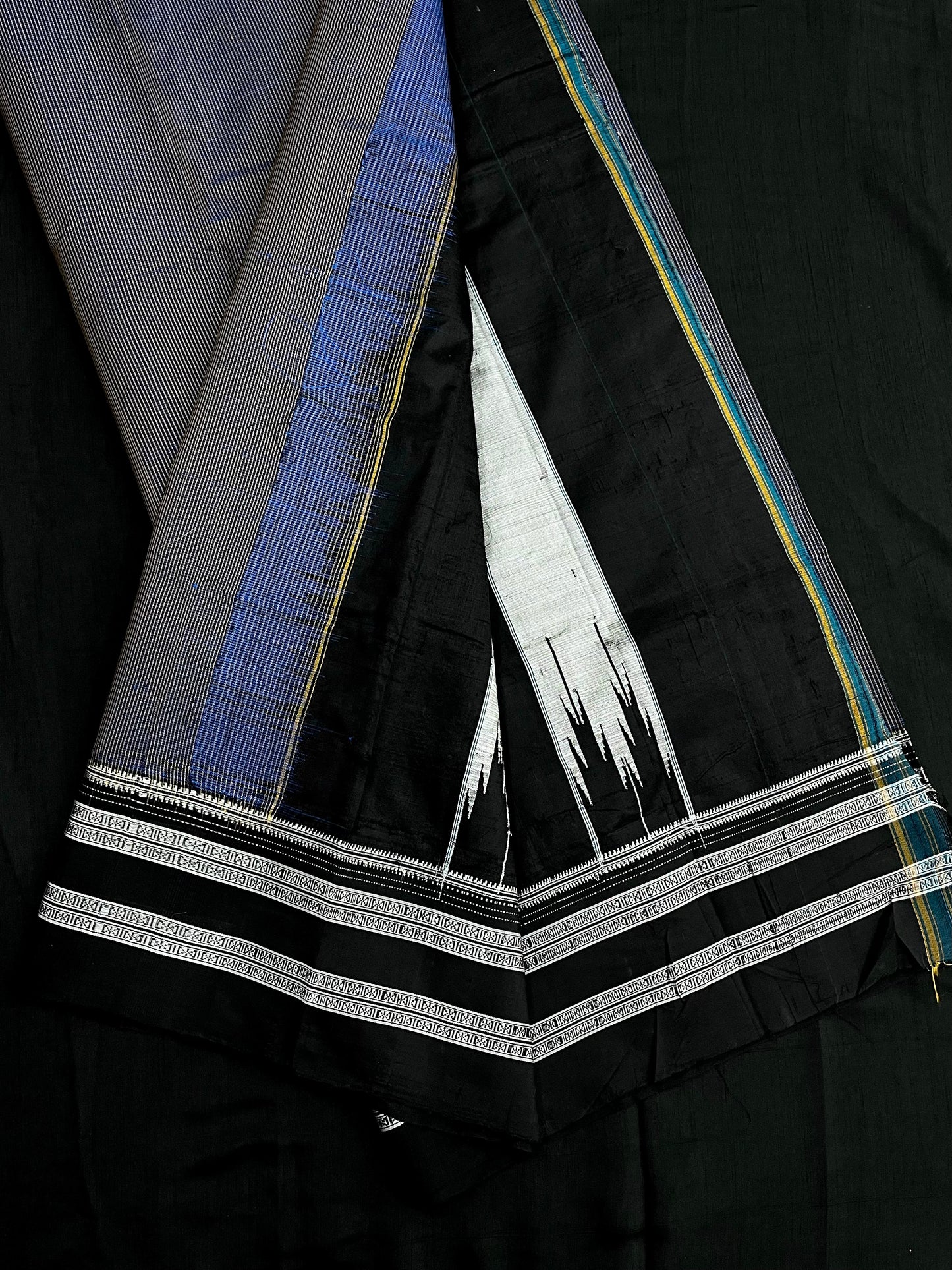 Teal Blue Black With Black Micro Checks Ilkal Saree