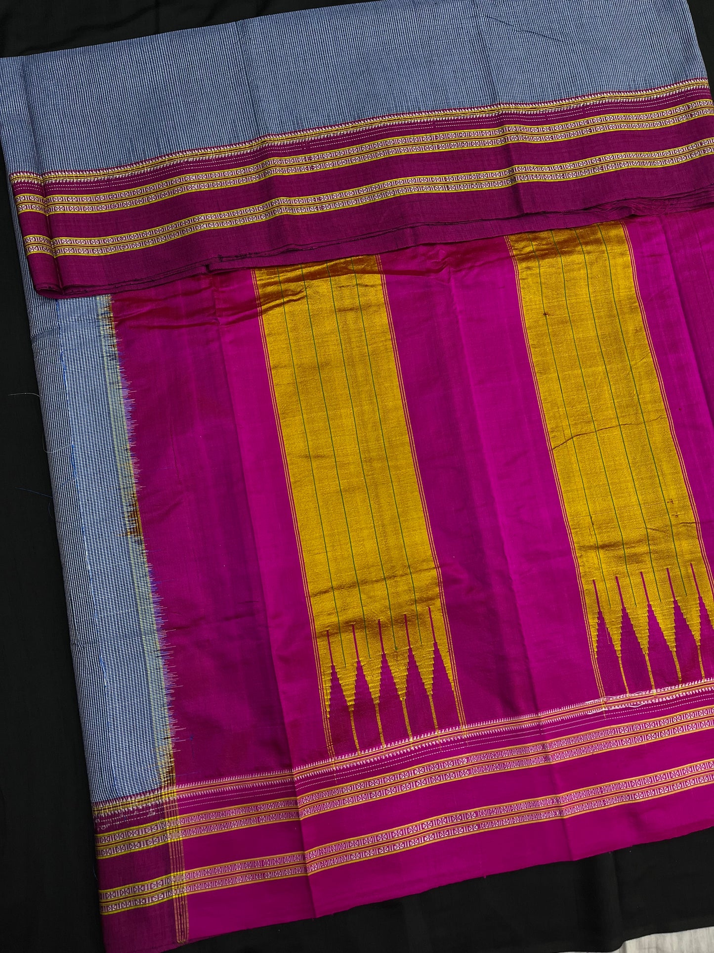 Denim Magenta Micro Checks Ilkal Saree