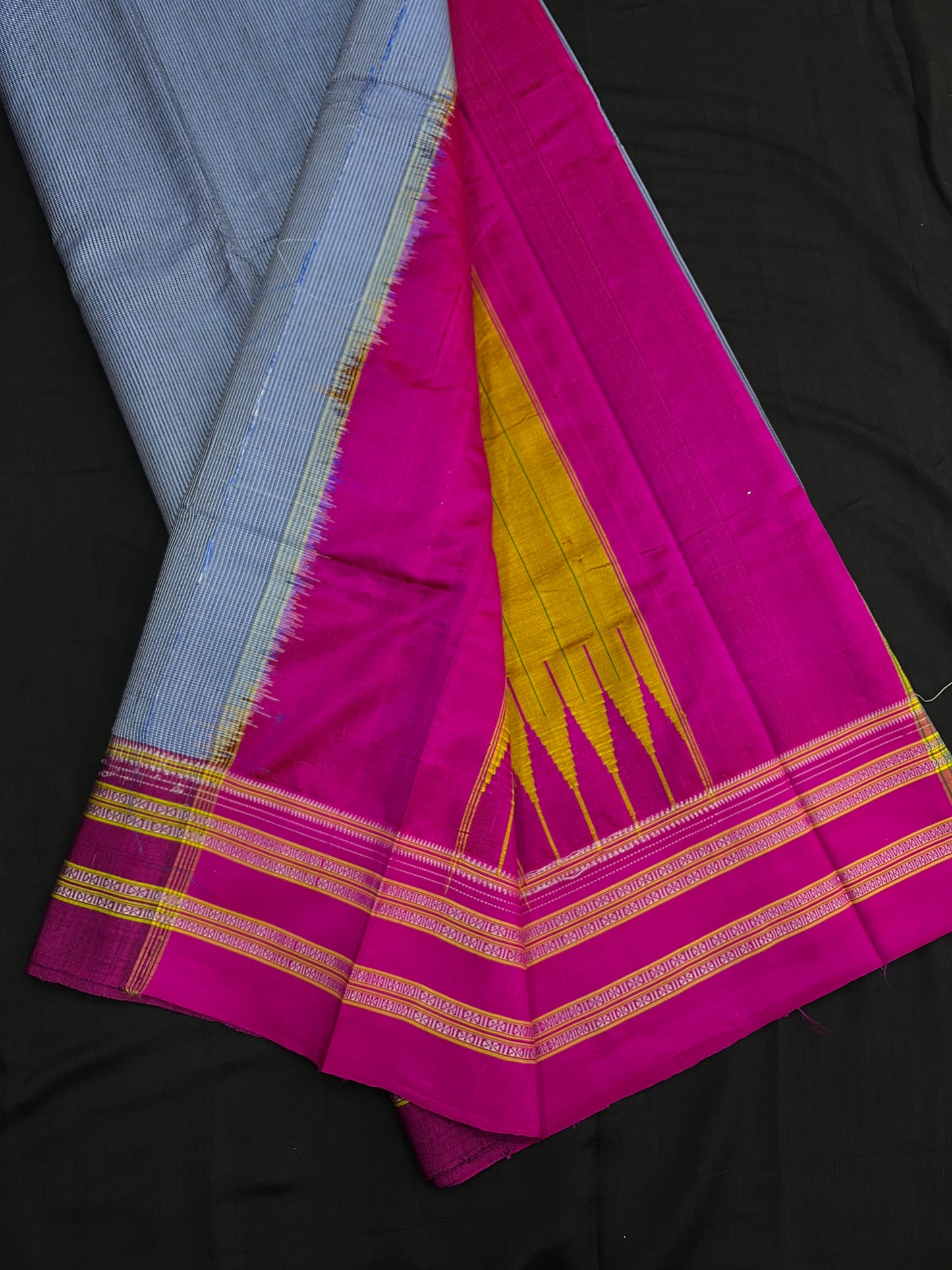 Denim Magenta Micro Checks Ilkal Saree