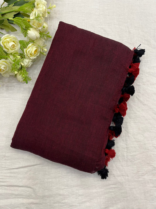 Maroon Black Mulmul Saree