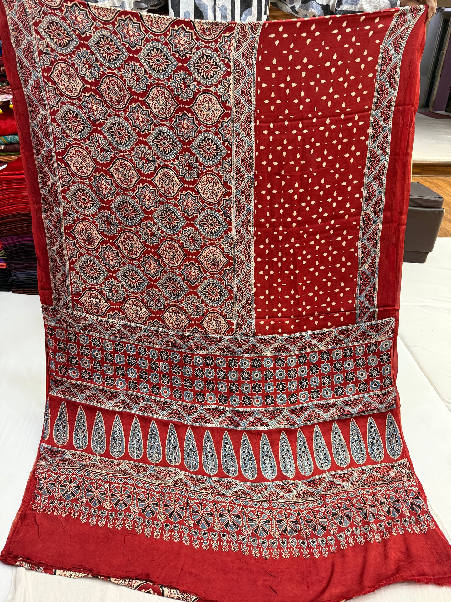 Gulnaar Ajrakh Print Modal Silk Saree