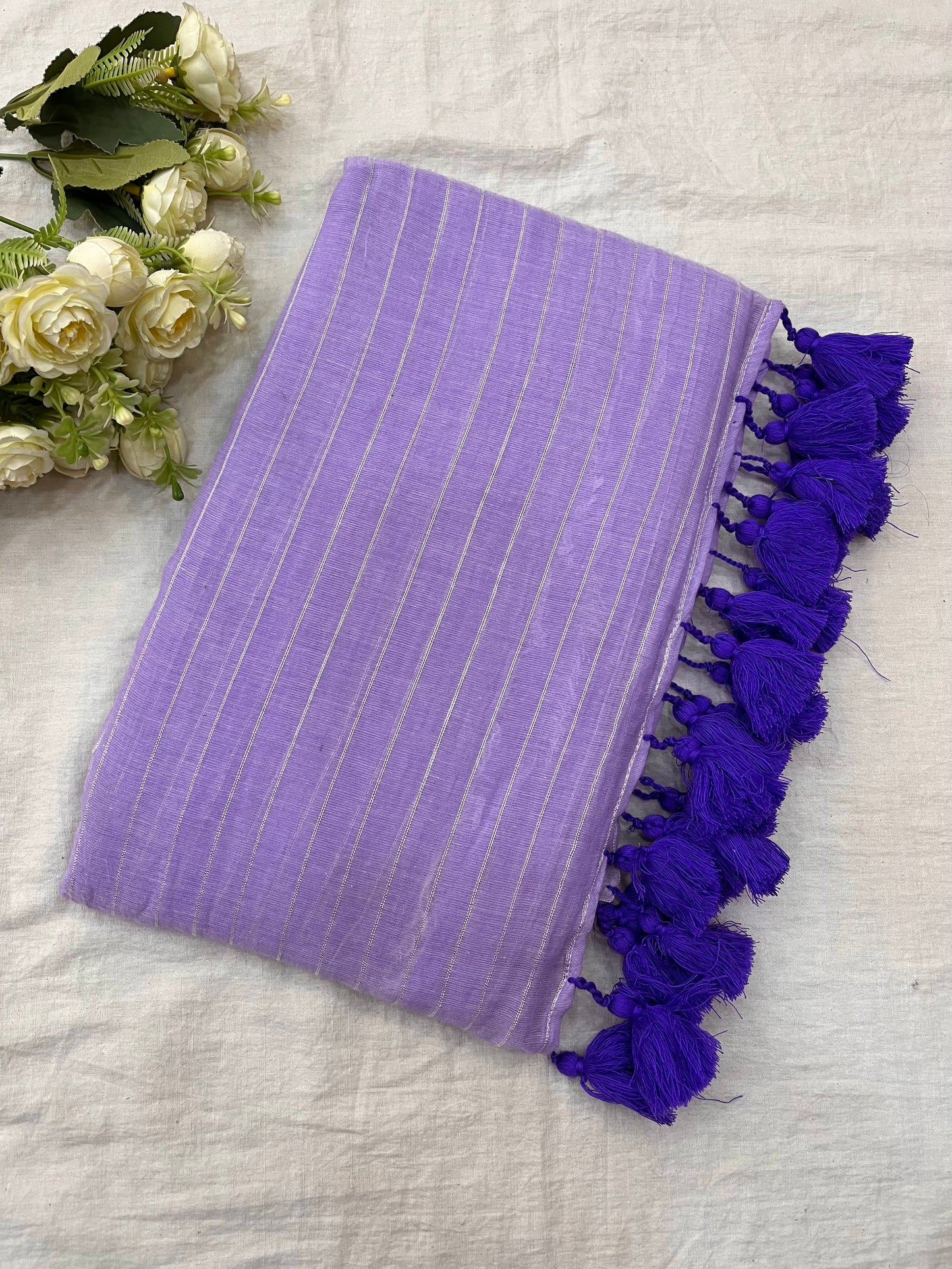 Lavender Zari Lines Mulmul Saree