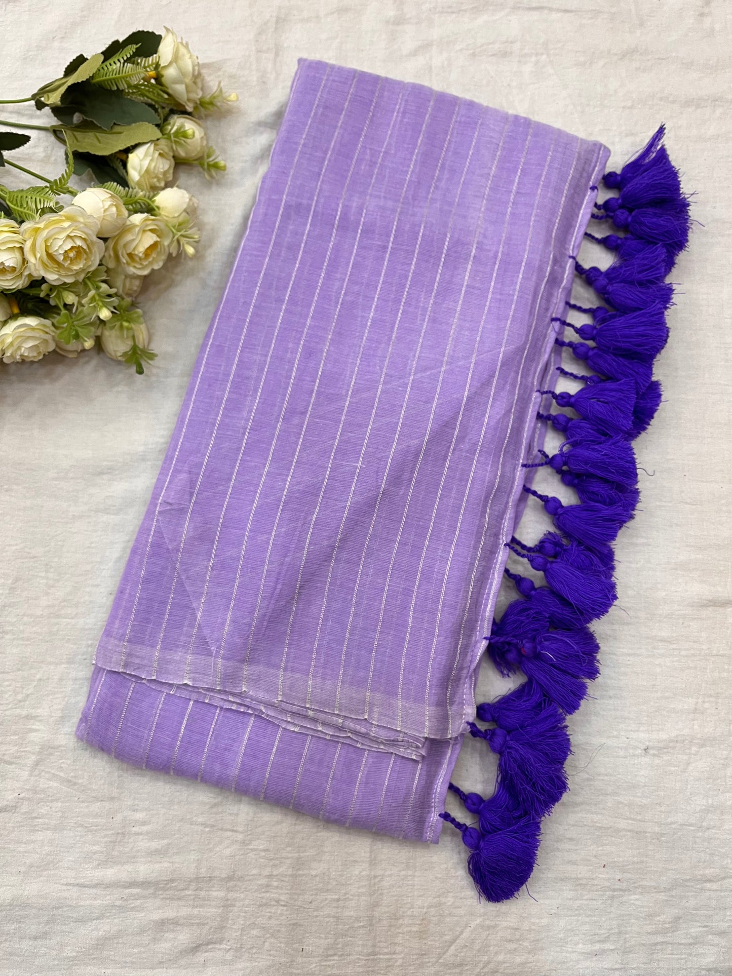 Lavender Zari Lines Mulmul Saree