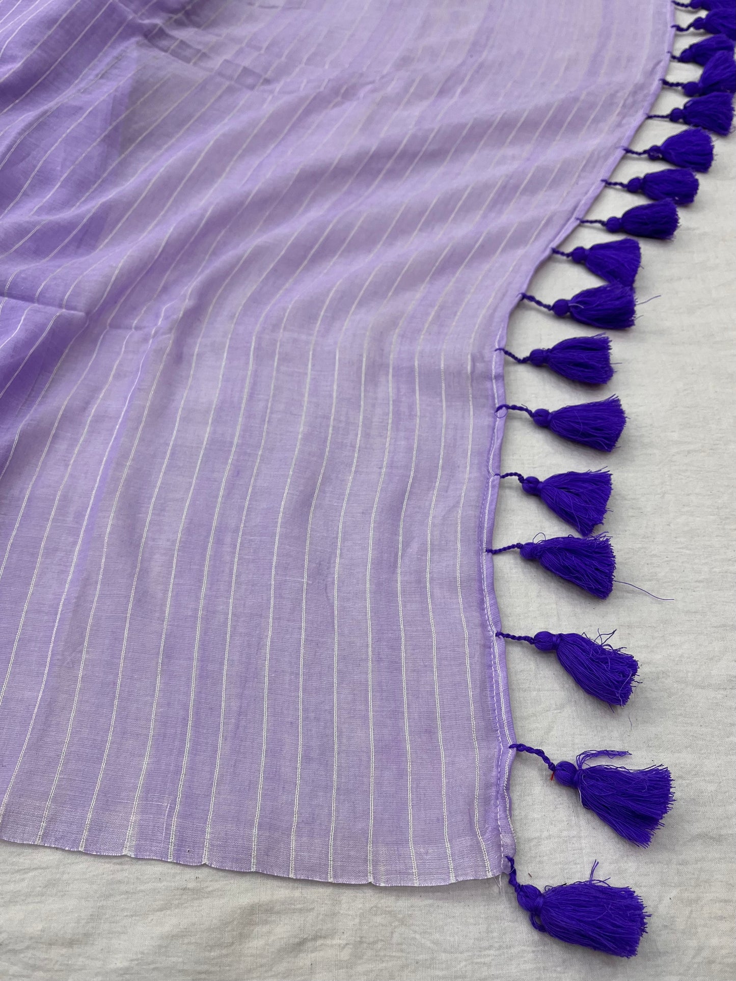 Lavender Zari Lines Mulmul Saree