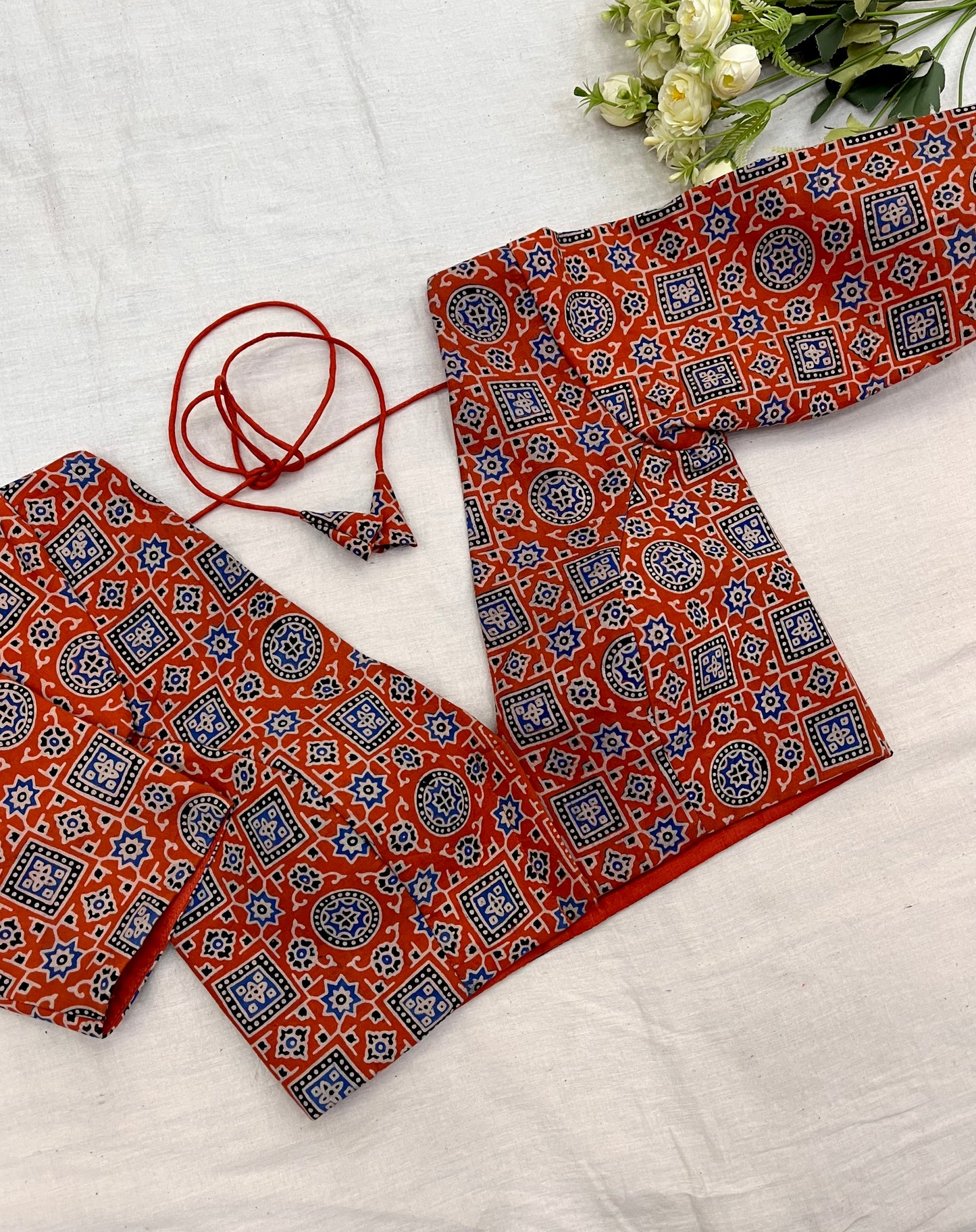 Orange Ajrakh Print Elbow Sleeves Blouse