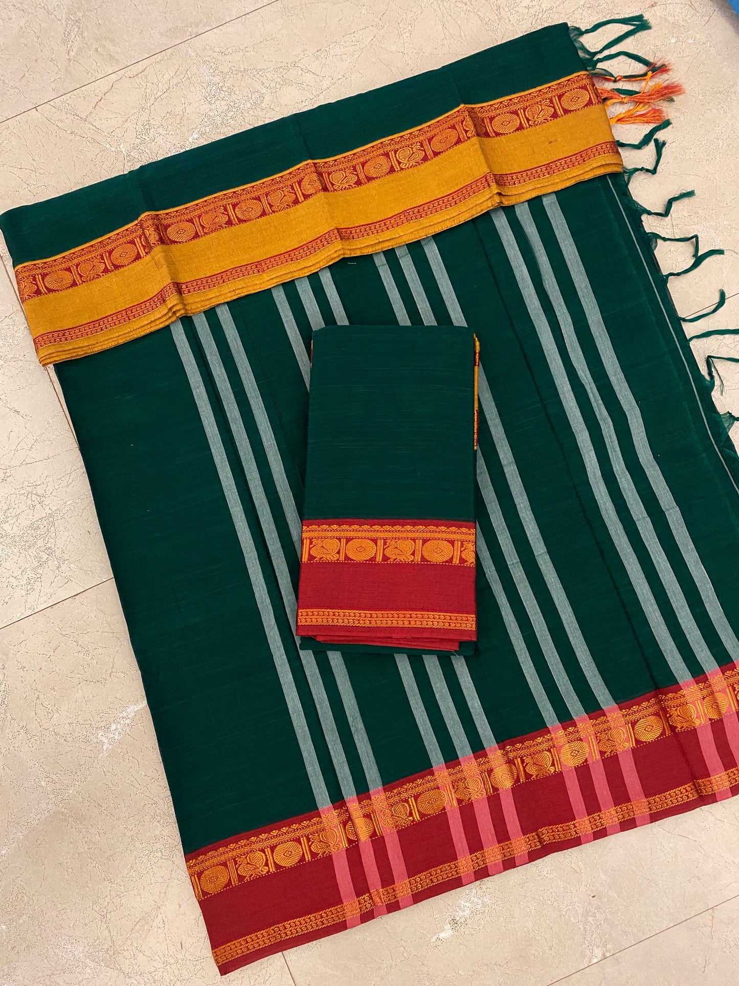 Vijaypura Peacock Border Cotton Saree - 01