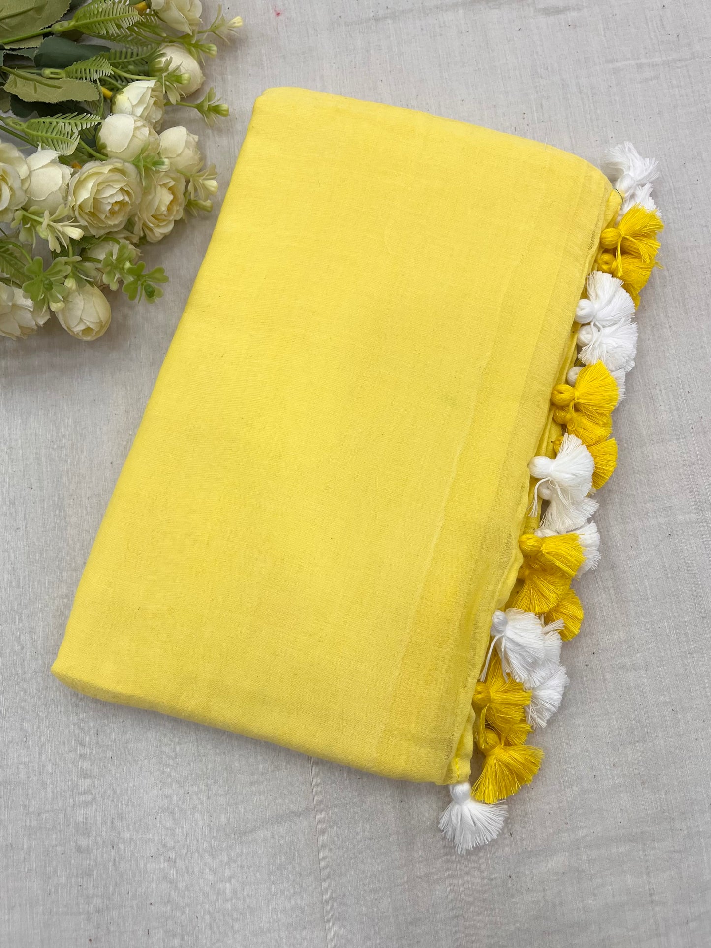 Butter Yellow Mulmul Saree