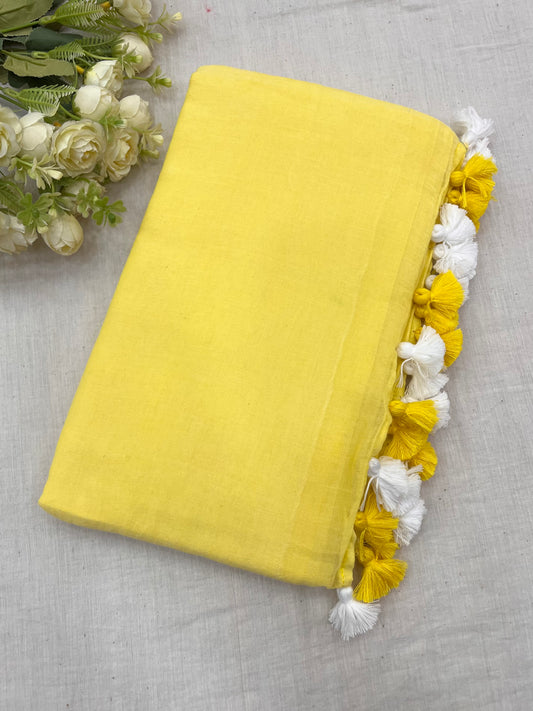 Butter Yellow Mulmul Saree