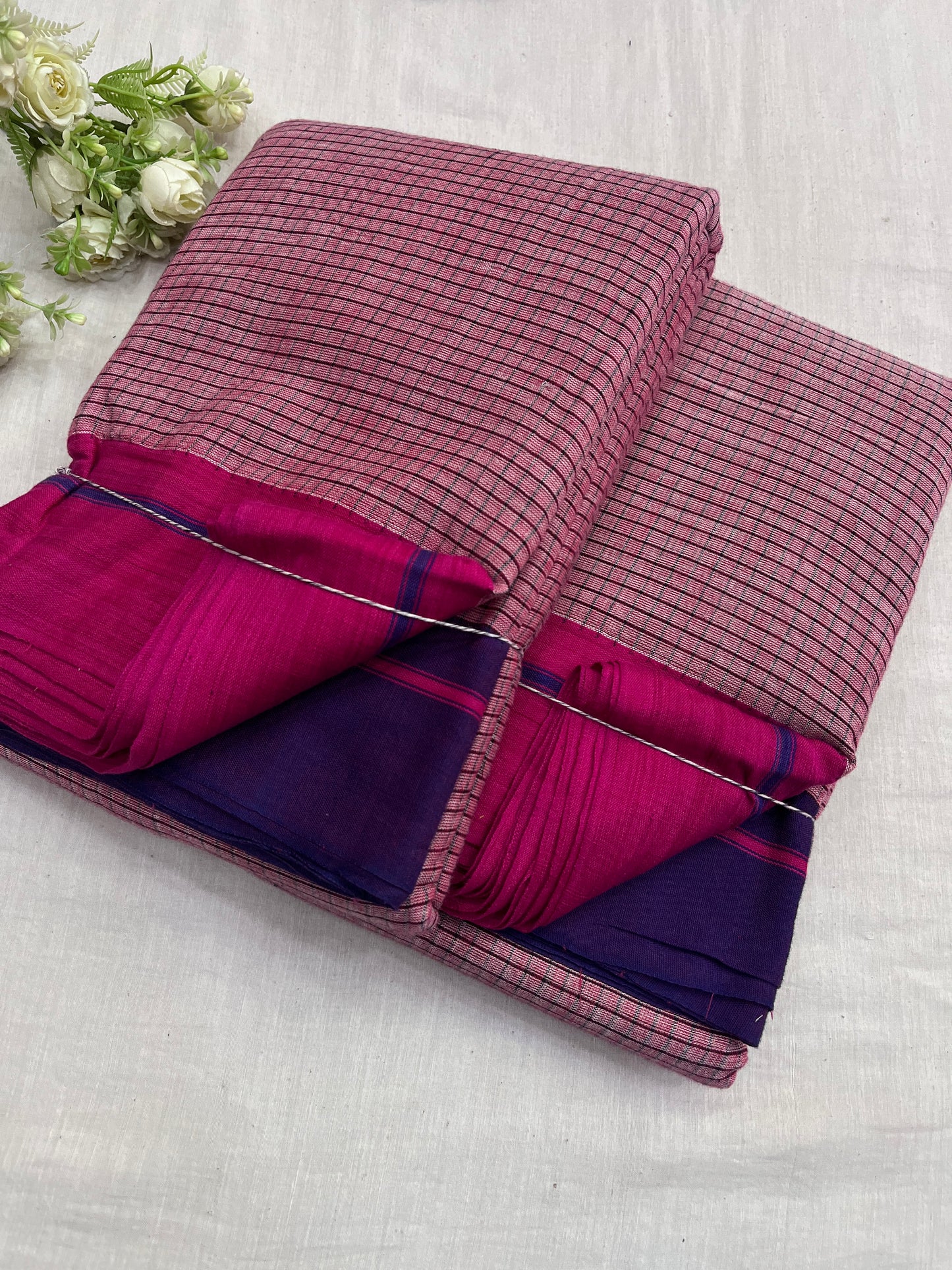 Pink With Hot Pink-Purple Patteda Anchu Saree