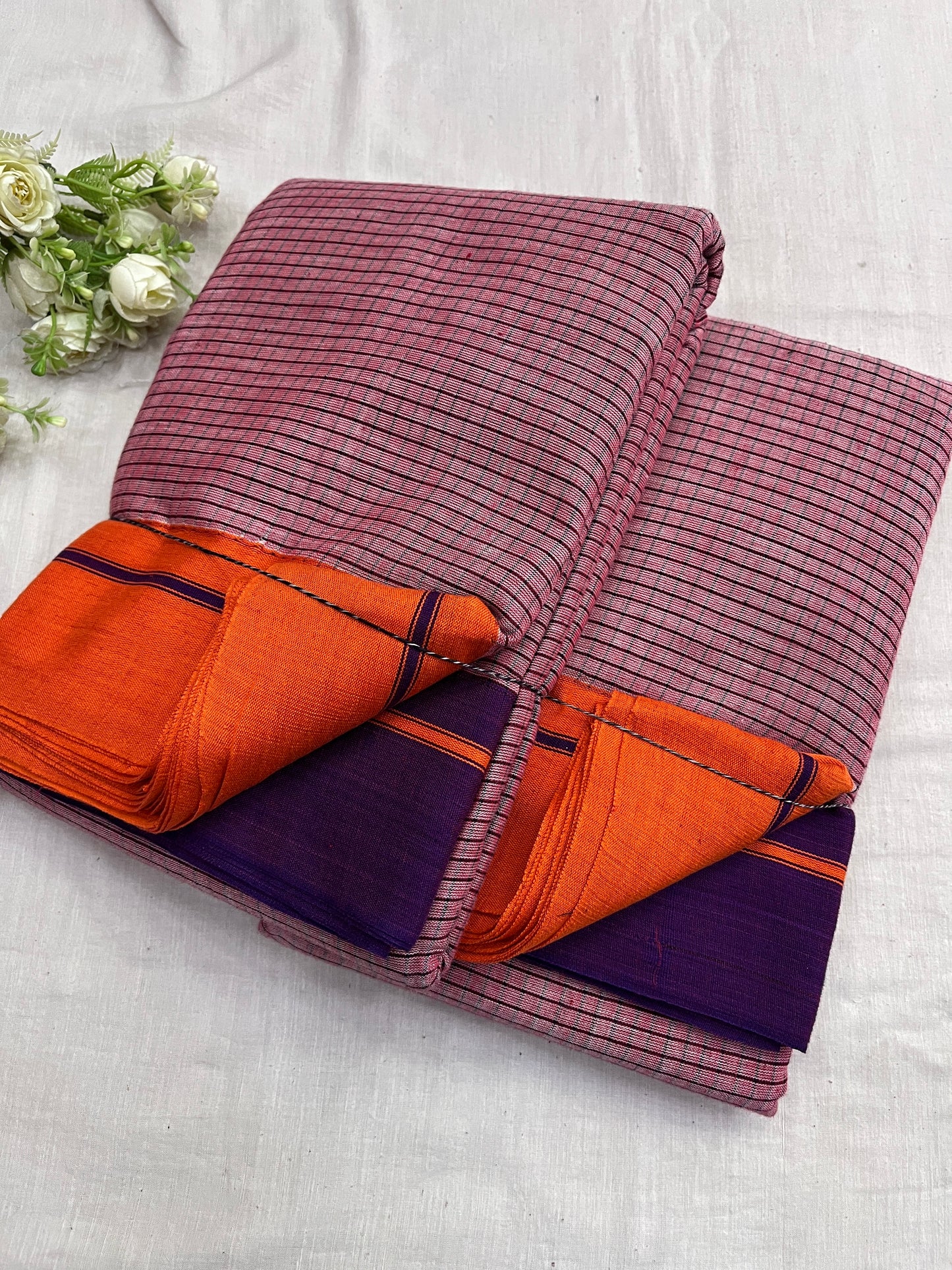 Pink With Orange-Purple Patteda Anchu Saree