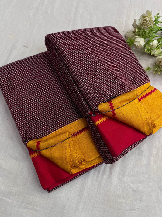 Red/Yellow - Rust Patteda Anchu Saree