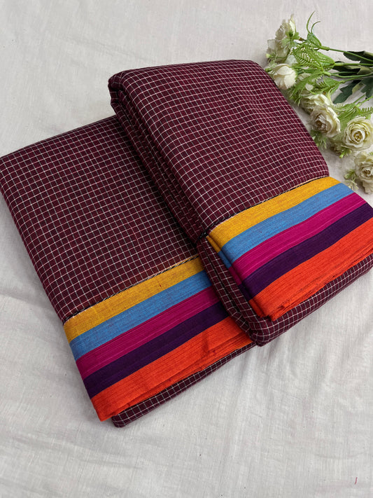 Multicolour Border Maroon Patteda Anchu Saree