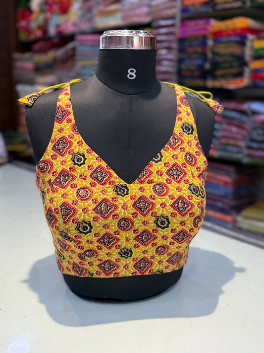 Yellow Ajrakh Cotton Knot Blouse