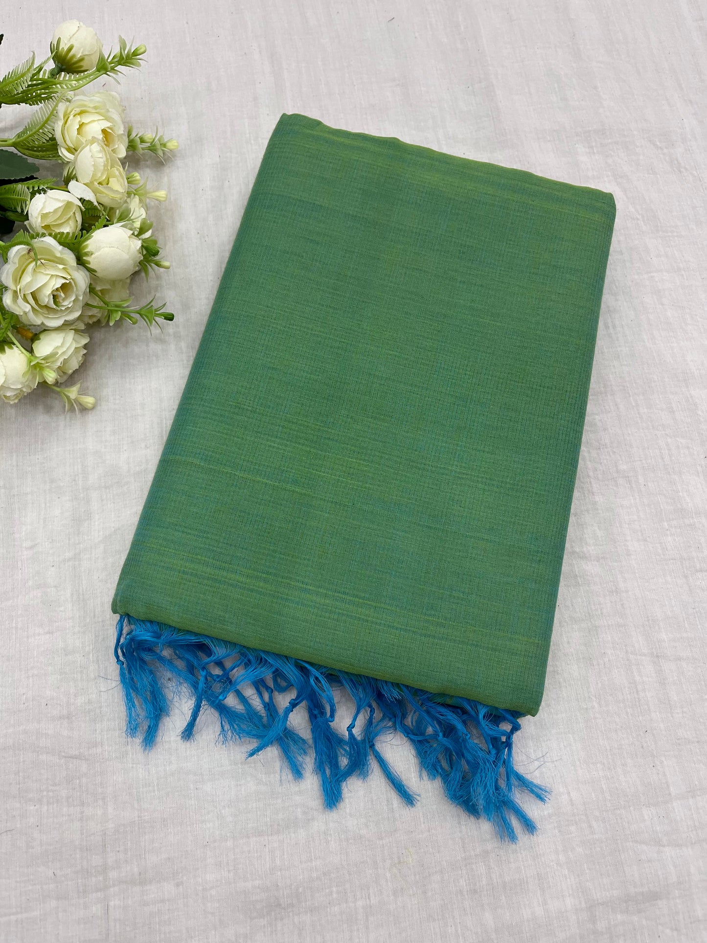 Flirty Green Plain Mangalgiri Saree