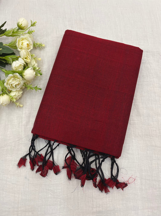 Maroon Black Plain Mangalgiri Saree