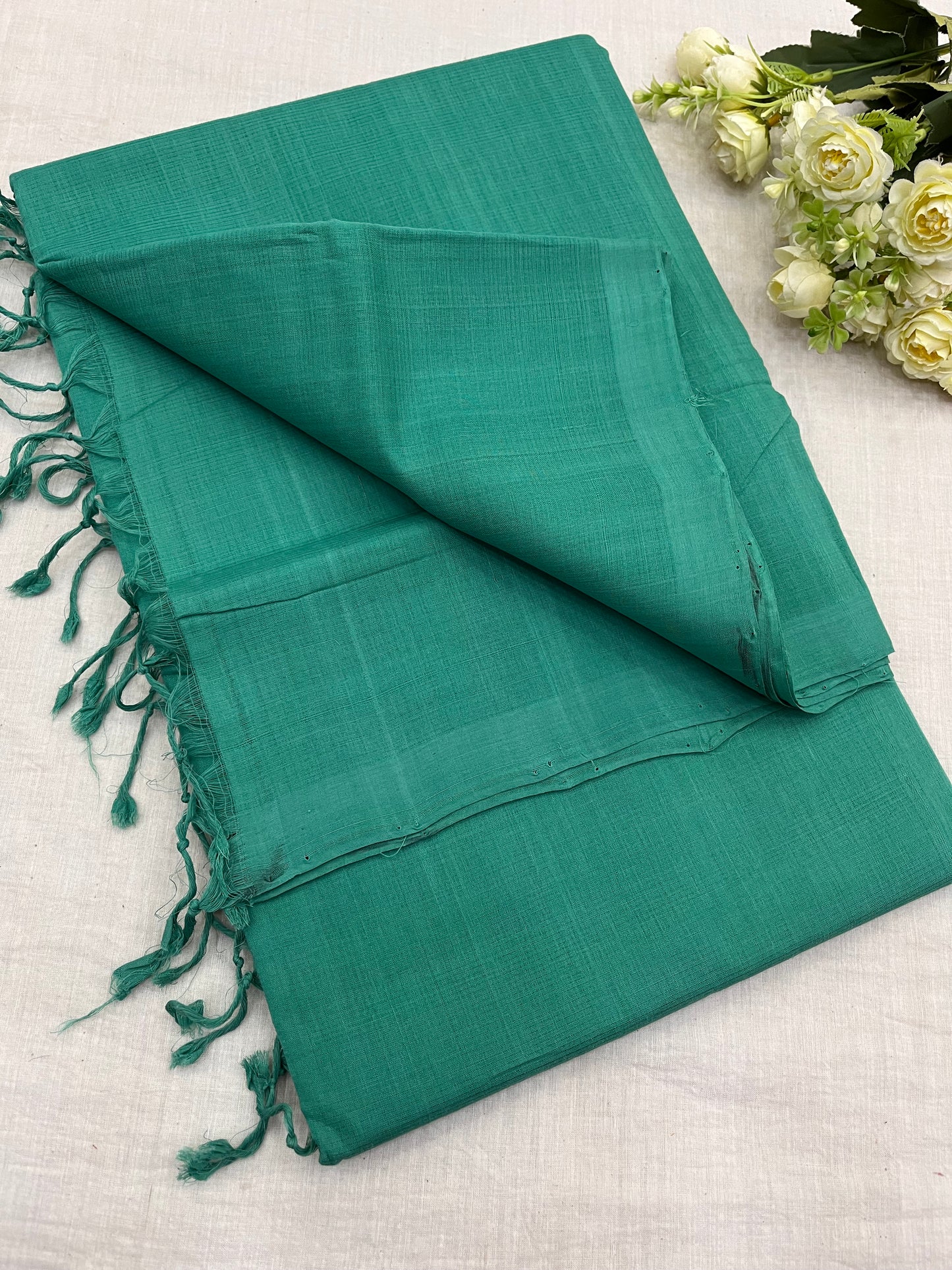 Sea Green Plain Mangalgiri Saree