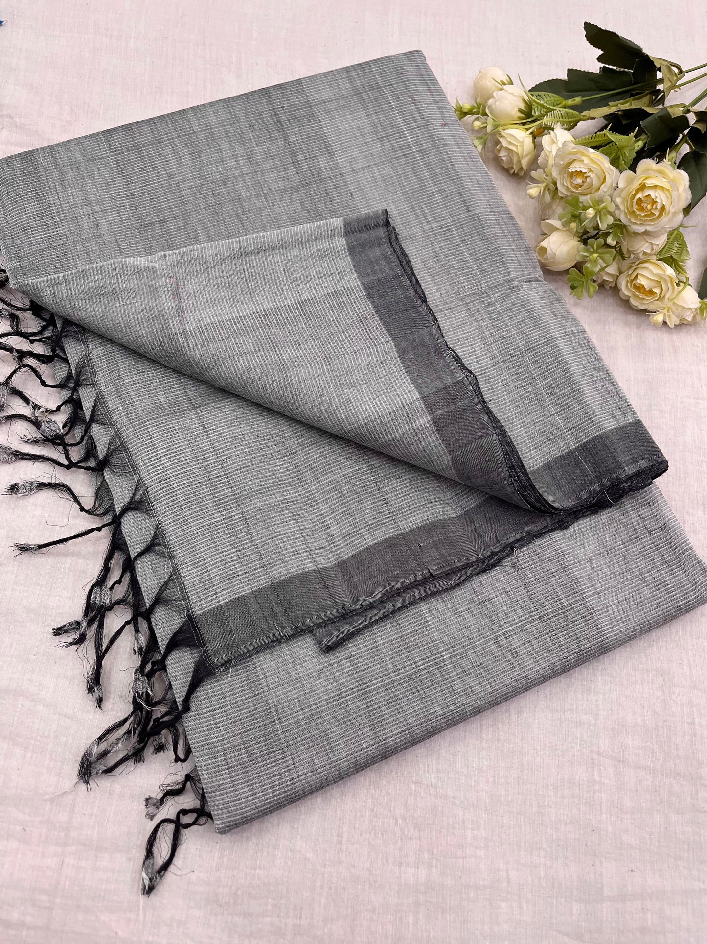 Grey Plain Mangalgiri Saree