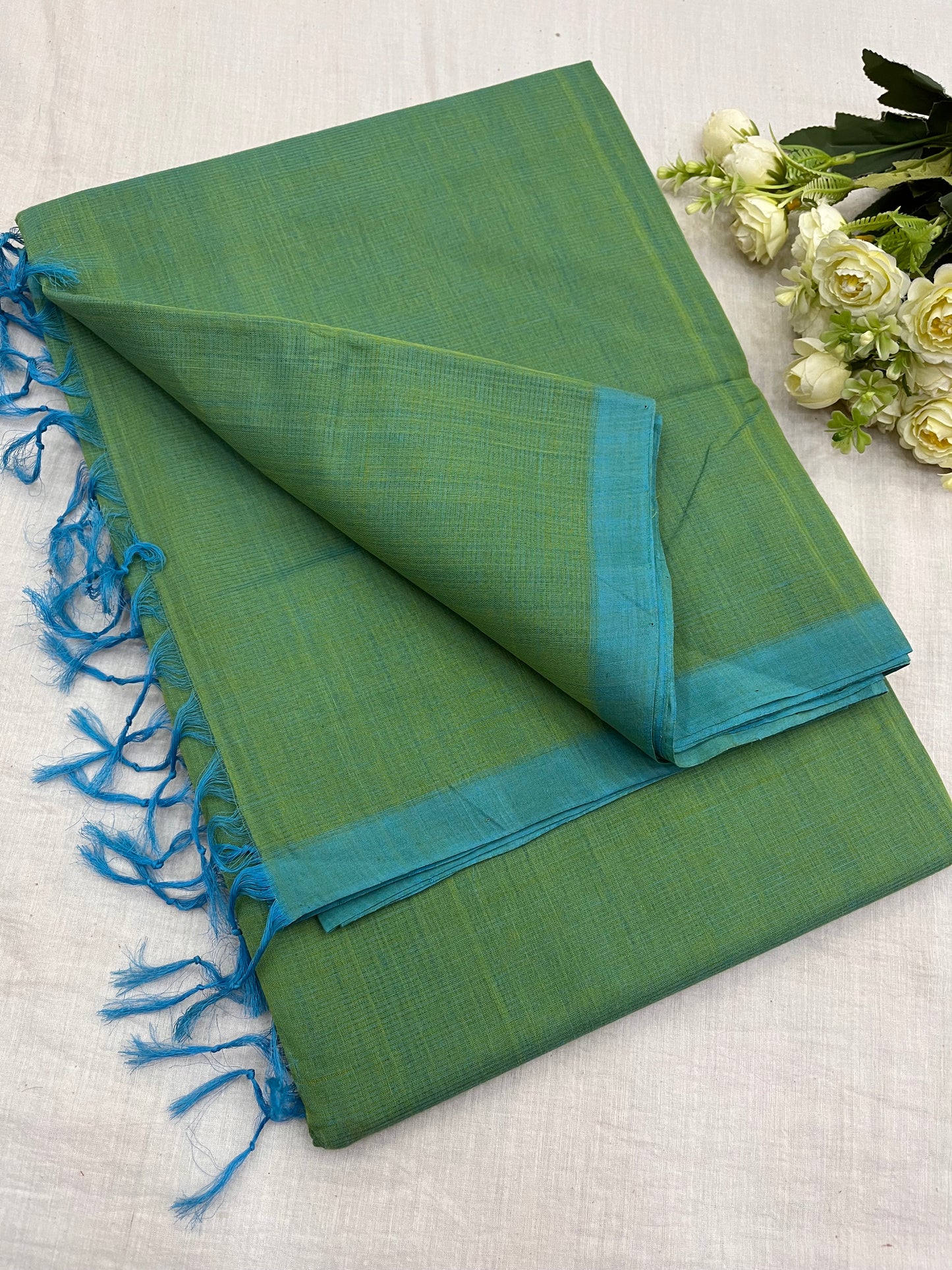 Flirty Green Plain Mangalgiri Saree